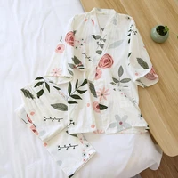 julys song 2021 new cotton women pajamas kimono 2 pieces floral sleepwear woman spring summer casual homewear loungwear suit