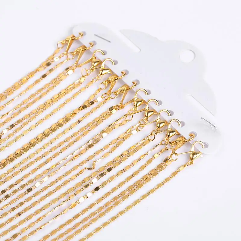 

12Pcs/Lot Gold Rhodium Silver Color 40cm 1.6mm Rectangle Bamboo Chains Necklace For Women