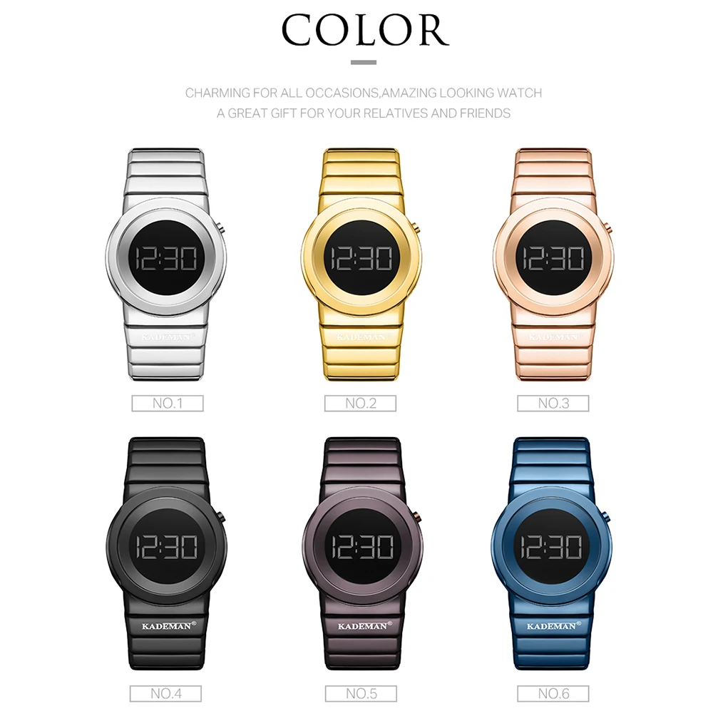 KADEMAN роскошные женские цифровые часы с полностью стальной датой 3 АТМ