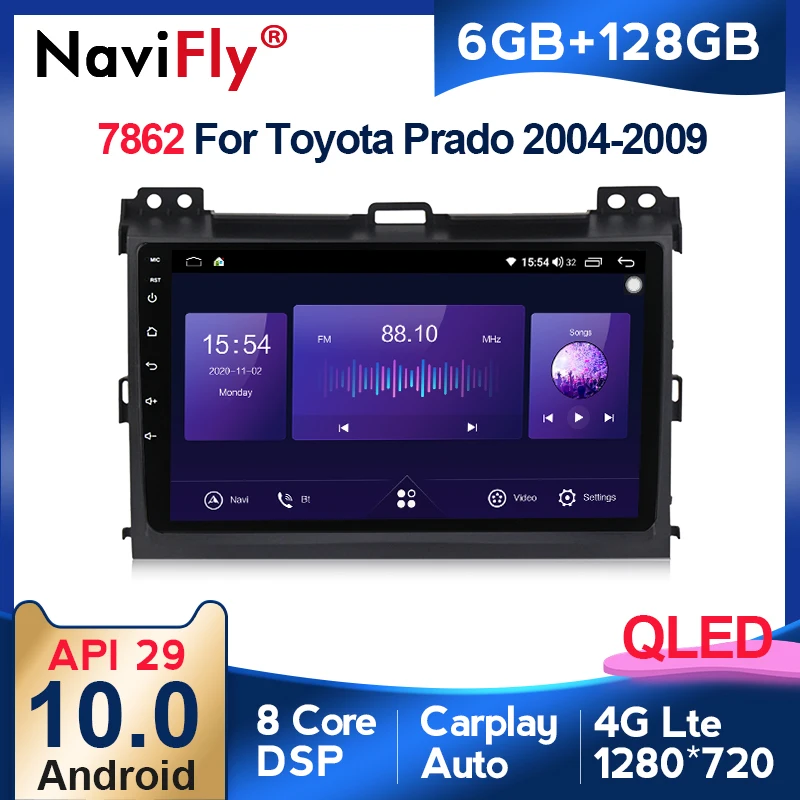 Автомобильный мультимедийный плеер NaviFly 6 ГБ + 128 Гб QLED экран 1280*720 Android 10 радио
