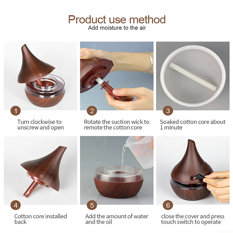 

300ml USB Aroma Air Diffuser Ultrasonic Mini Air Humidifier Wood Essential Oil Aromatherapy Cool Mist Maker For Home office