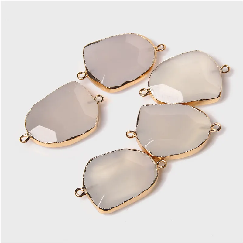 

Natural Stone Agates Charm Connector Pendant Irregular Shape Double Hole For Handmade Jewelry Making Necklace Earring Women Gift