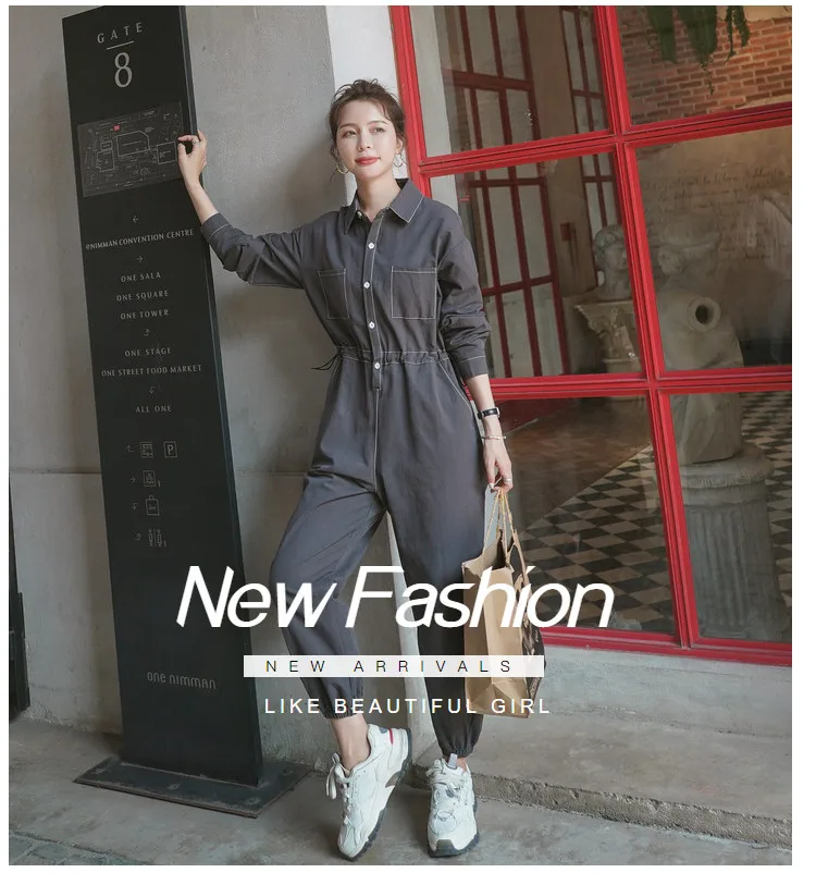 

Women Long Sleeve Drawstring Waist Loose Casual Cargo Pants Jumpsuit Female Streettwear Hip Hop Korean Harem Trouser Overalls