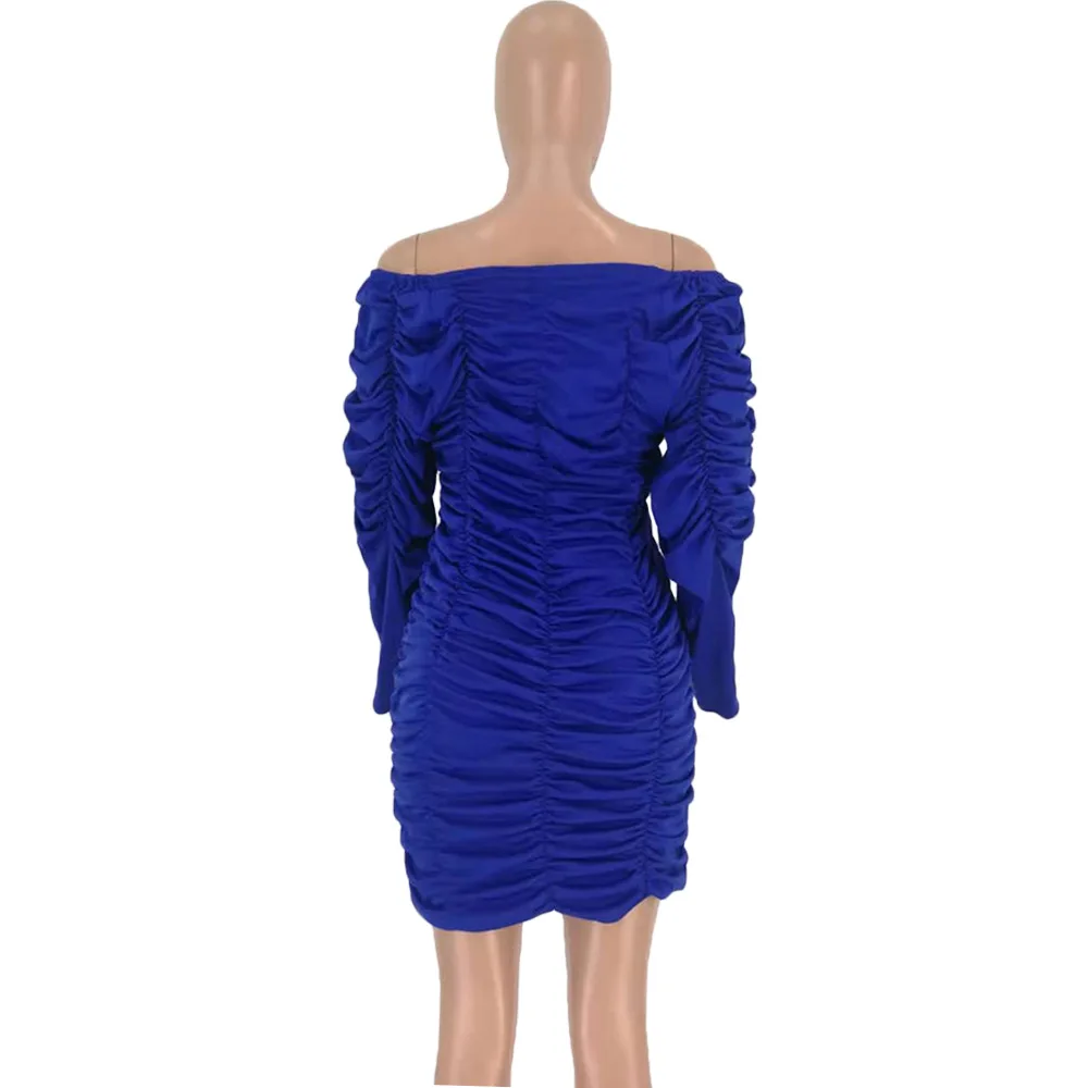 

Sexy Off Shoulder Party Dress Ruched Mini Bandage Dress Autumn Elegant Stain Dress Women Long Sleeve Bodycon Dresses