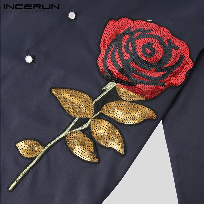

Fashion Long Sleeve Lapel Neck Blusas INCERUN Men Printed Shirts Man Dress Shirts Fashion Rose Floral Camisas Hombre Streetwear