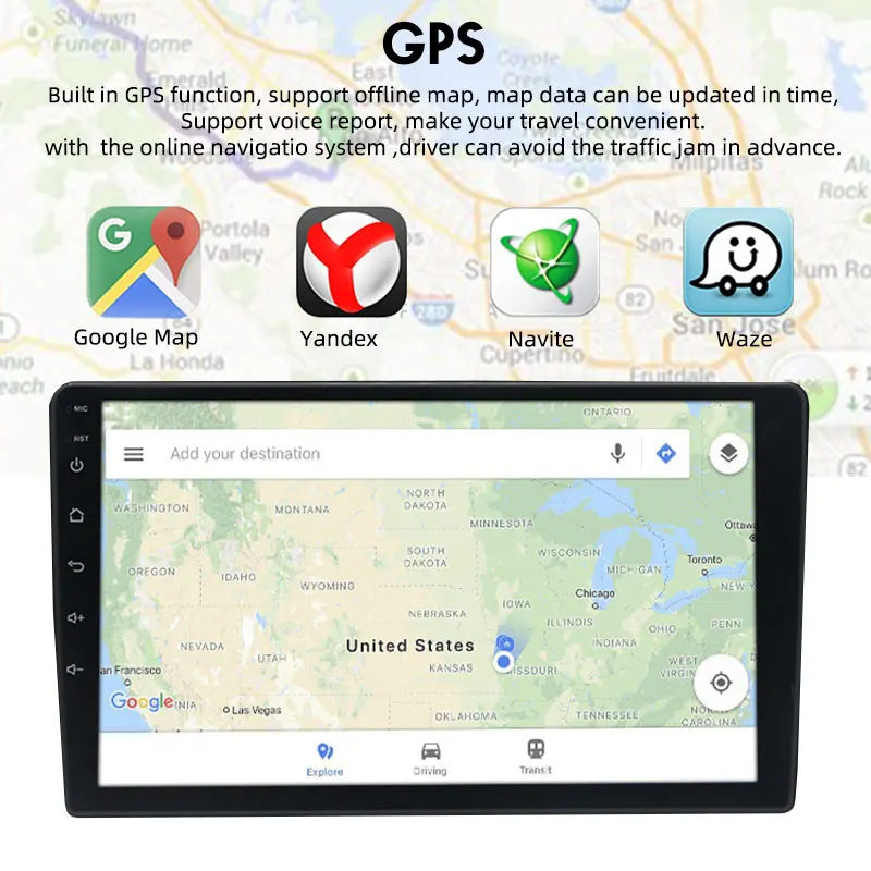 Автомагнитола 2 Din 9 дюймов Android 1 Гб + 16 ГБ GPS-навигация Wi-Fi сенсорный экран USB IOS Bluetooth