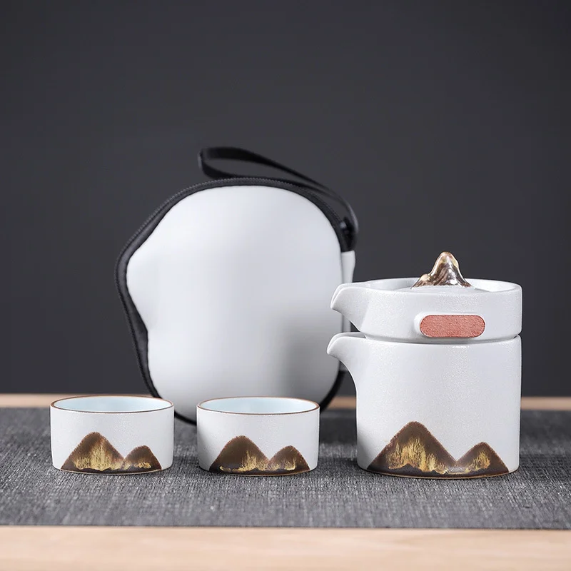 Family Kungfu travel tea set one pot two cups can business gift portable cup |