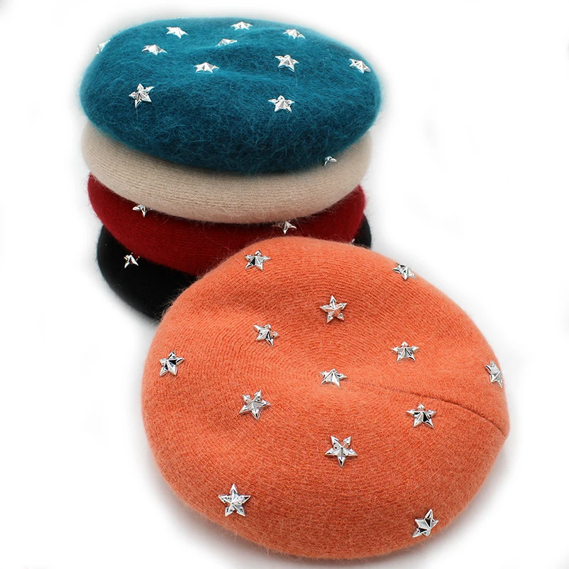 Модный новый женский берет из ангоры [Rancyword] Однотонный шапки зимняя