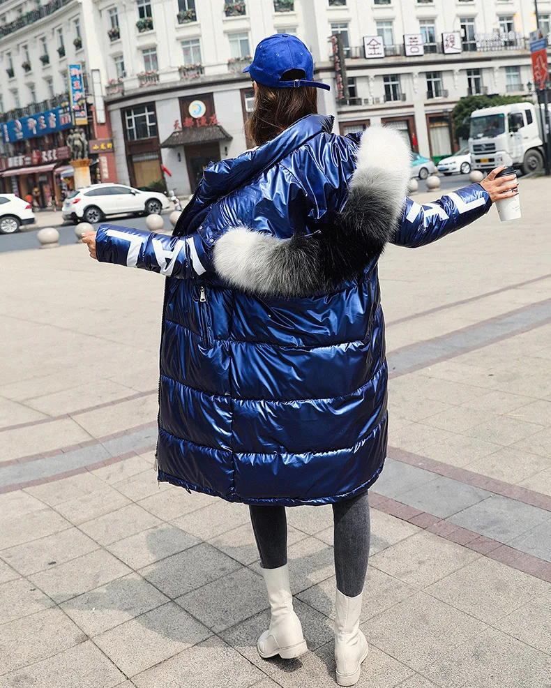20 ° Зимняя Толстая теплая парка с капюшоном, меховые куртки, женский пуховик, ветронепроницаемая Глянцевая Свободная Женская хлопковая куртка, верхняя одежда для девушек