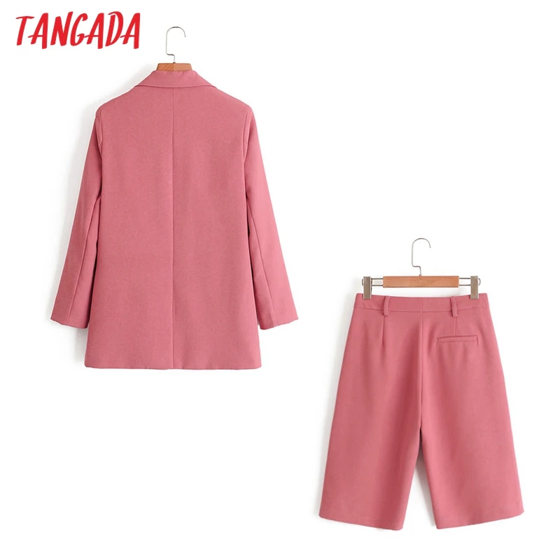 

Tangada 2021 Office Lady Women's Set Pink Blazer Shorts Set Spring Fashion Suit 2 Piece Set DA84