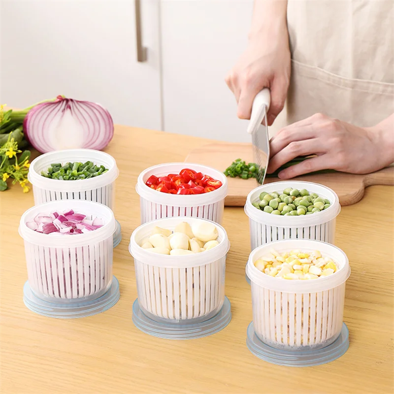 

Double Layer Vegetables Sealed Keeper Fresh Storage Box With Drain Basket Refrigerator use Draining Crisper Strainers Container