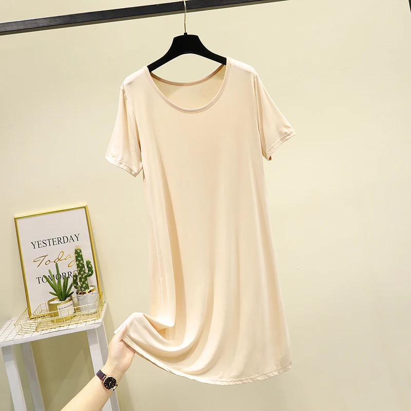 Loose Casual Short Sleeve Mini Dress Women 2021 Summer Solid  Bottoming Base Dress Beach Boho Mini Dress Nightdown Nightdress