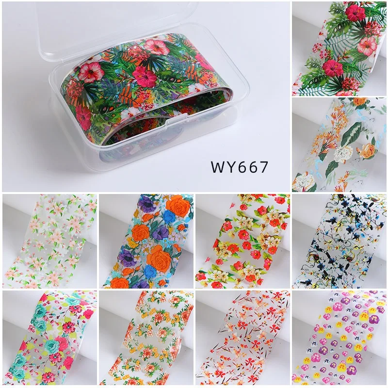10rolls/box Flower Nail Foils Transfer Paper Butterfly Decals Candy Adhesive Wraps Floral Manicure Set Nails Decoration | Красота и