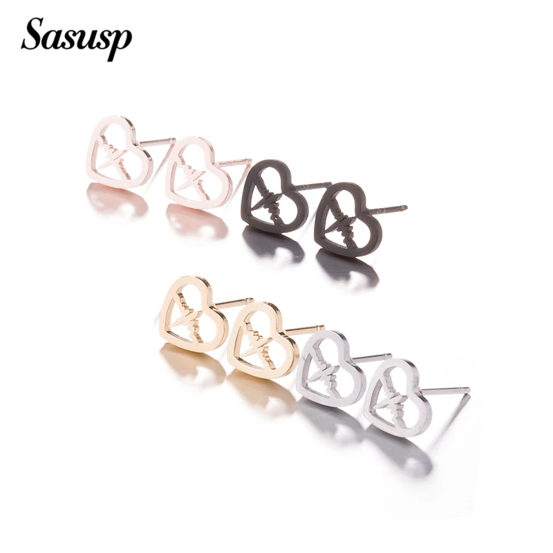 Sasusp сердце и электрокардиограмма серьги для женщин из нержавеющей стали 1 пара |