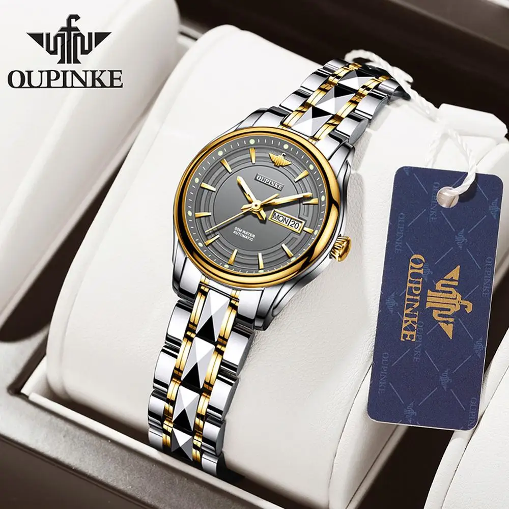 

Waterproof 5Bar OUPINKE Top Luxury Brand Ladies Automatic Mechanical Watch Stainless Steel Strap Ladies Automatic Watch