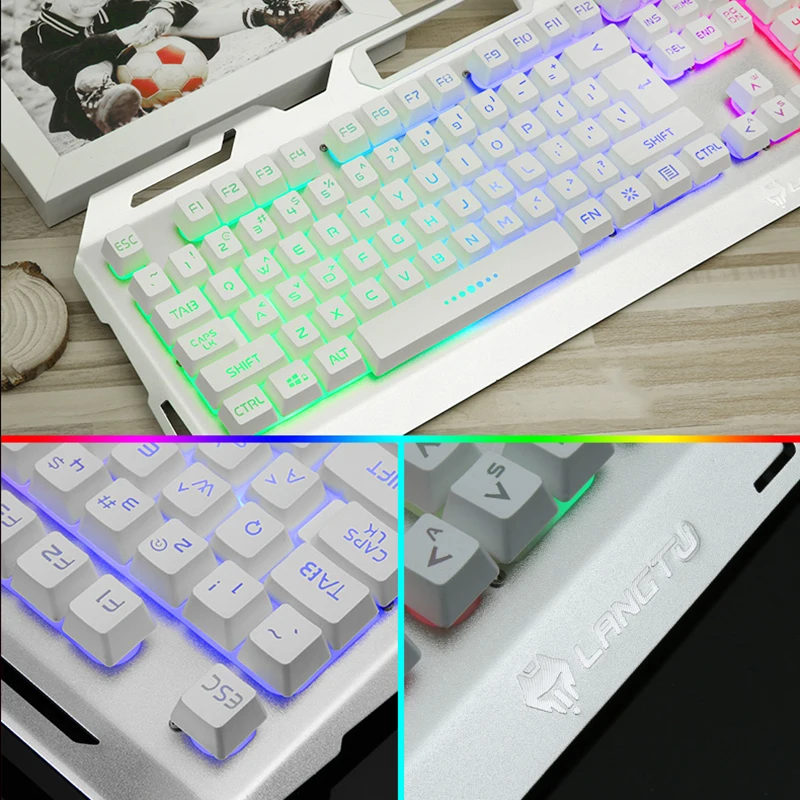 Игровая клавиатура с 104 клавишами подсветки проводная USB RGB для планшетов