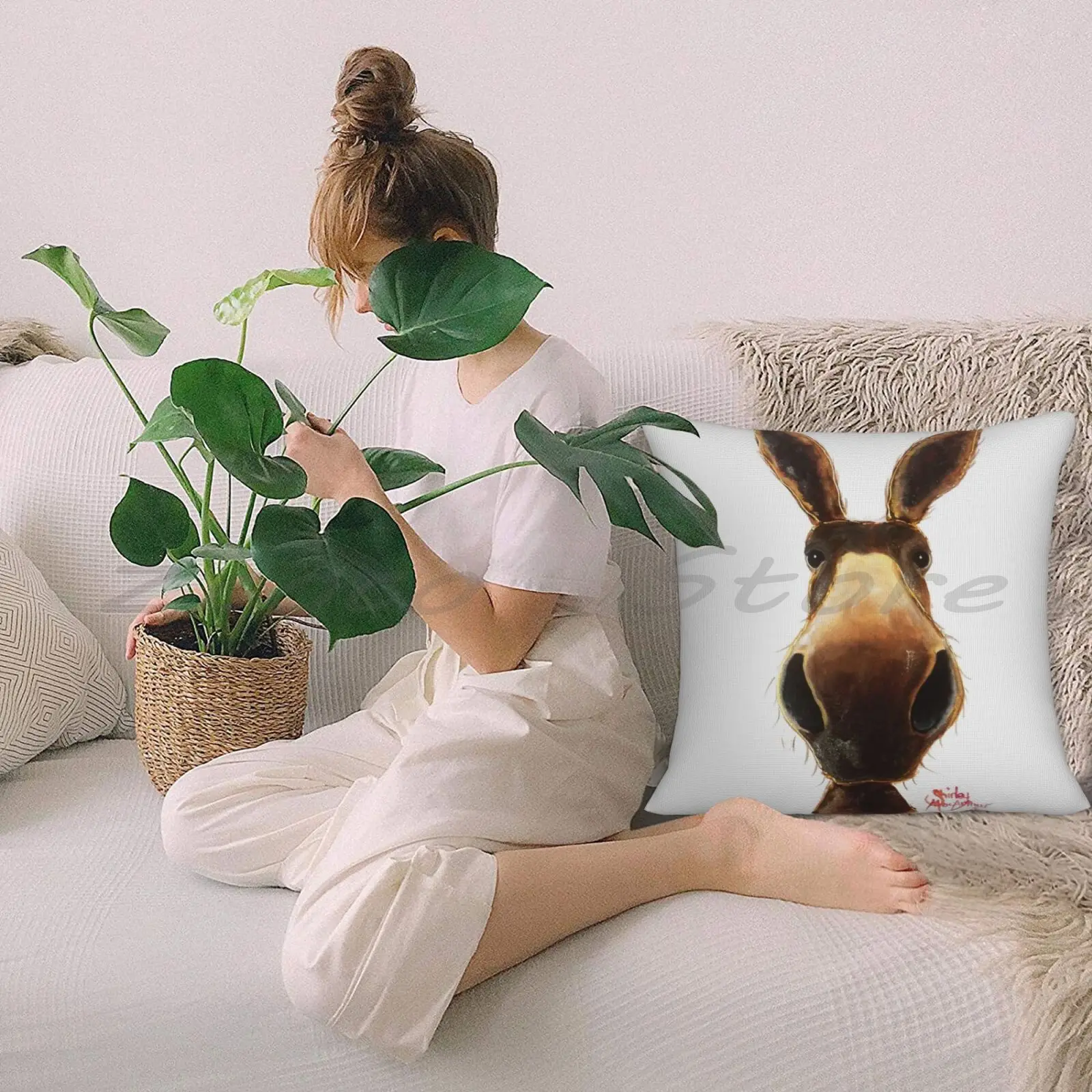 Наволочка с надписью Happy Donkey 'Teddy' от Ширли Макартур наволочка из хлопка и льна