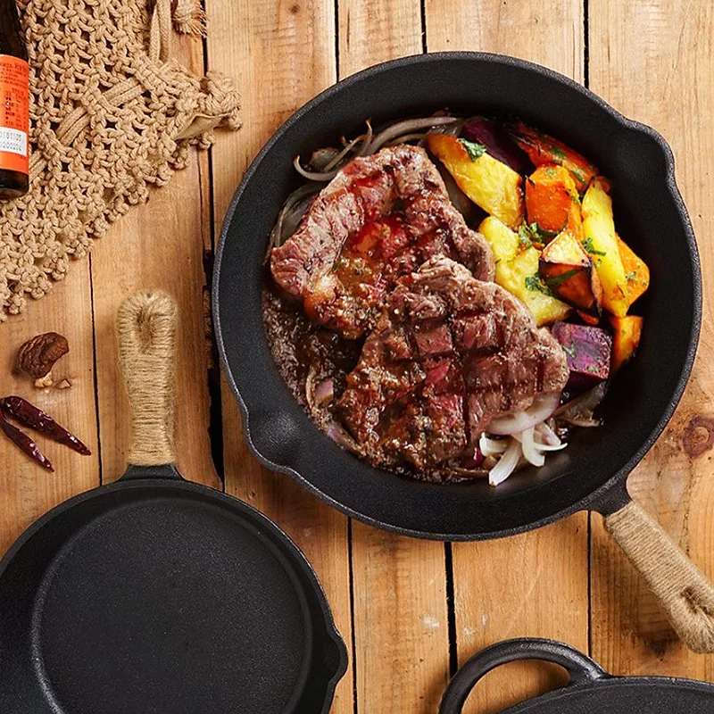 

Outdoor Camping Cast Iron Pan Picnic Barbecue Non-Stick Pan Skillet Frying Pan for Gas Induction Cooker Egg Pancake Pot