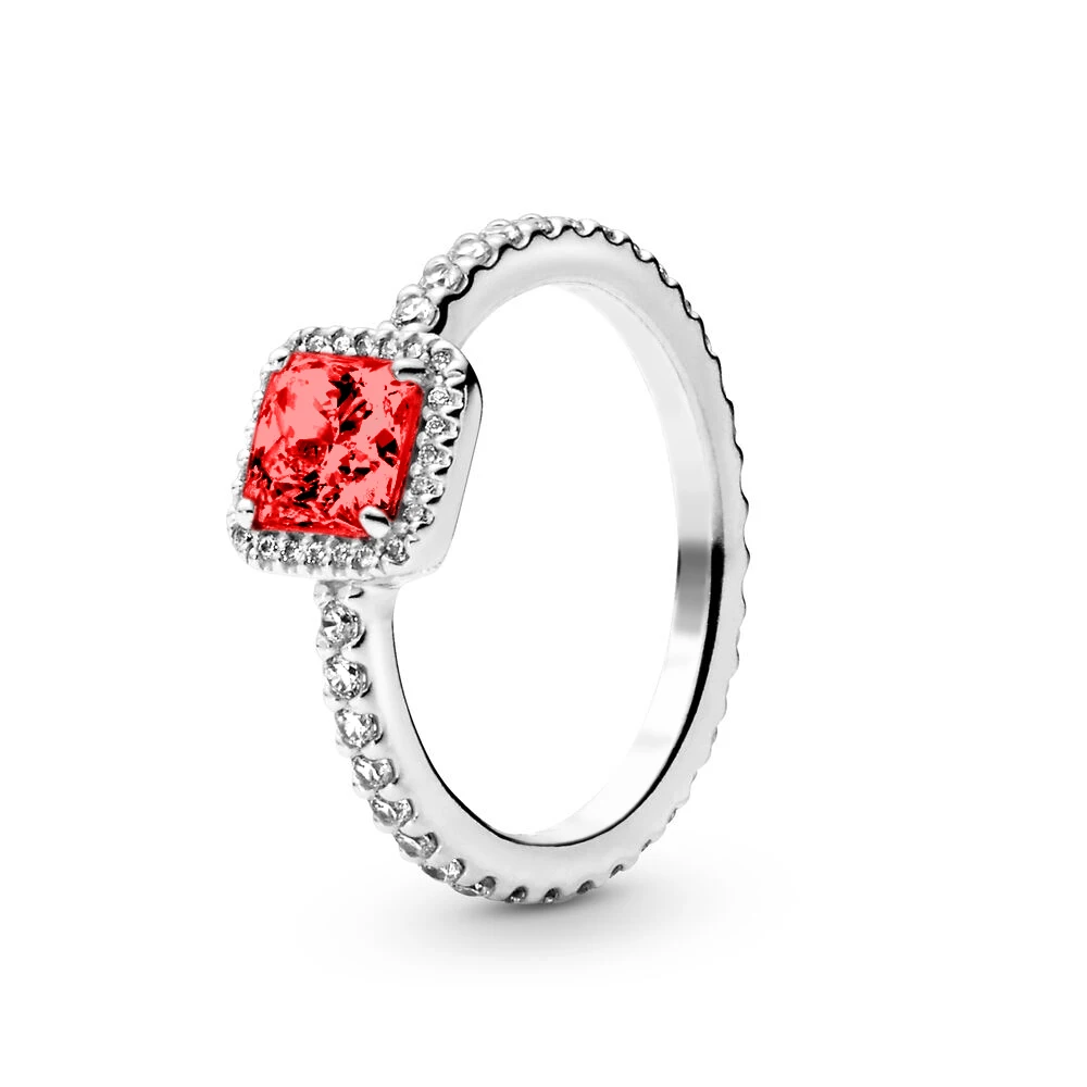 

Buipoey Shiny Square Zircon Rings For Women Men Original Blue Crystal Silver-Plated Ring Wedding Engagement Ring Jewelry Gift