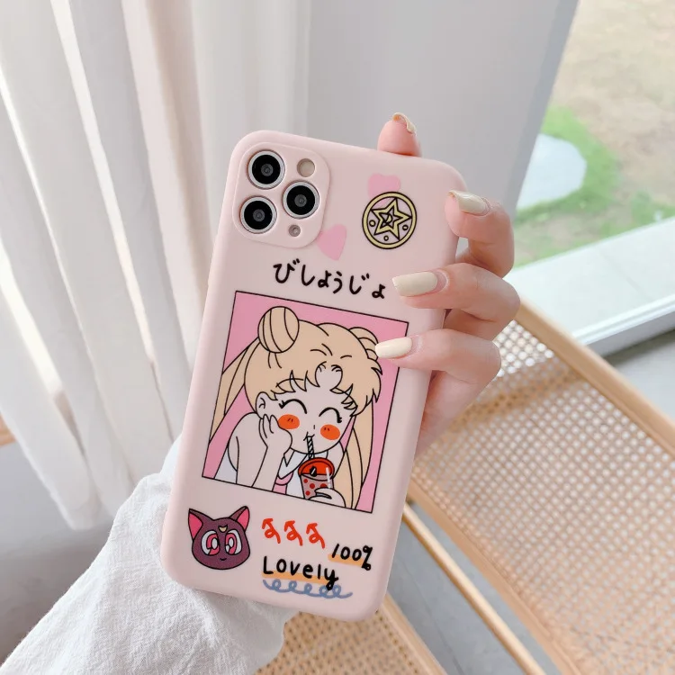 

Japanese kawaii retro Anime Sailor Moon Phone Case For iPhone 12 11 Pro Max Xr Xs Max 7 8 Puls 12 mini Cases Soft Silicone Cover