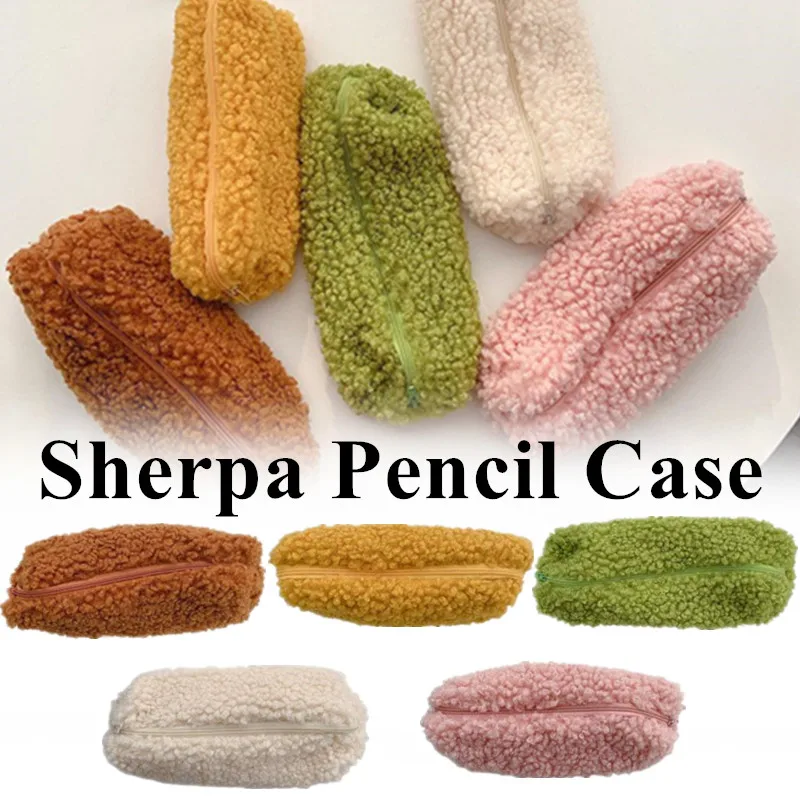 

6 Colors 1pc Lambswool For Girls Zipper For Students Cute Furry Portable Cosmetic Pouch Pencil Case