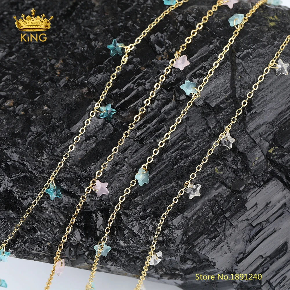 

5meters Healing K9 Glass Star Chains Craft Chokers,Stars Crystal Glass Wire Wrapped Copper Gold Chain Making Bracelet Body Chain
