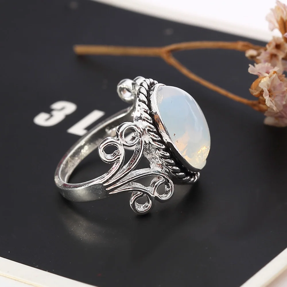 Big Moonstone Retro Rings Silver Finger Ring For Unisex Unique Jewelry Size 6-10 Exquisite | Украшения и аксессуары