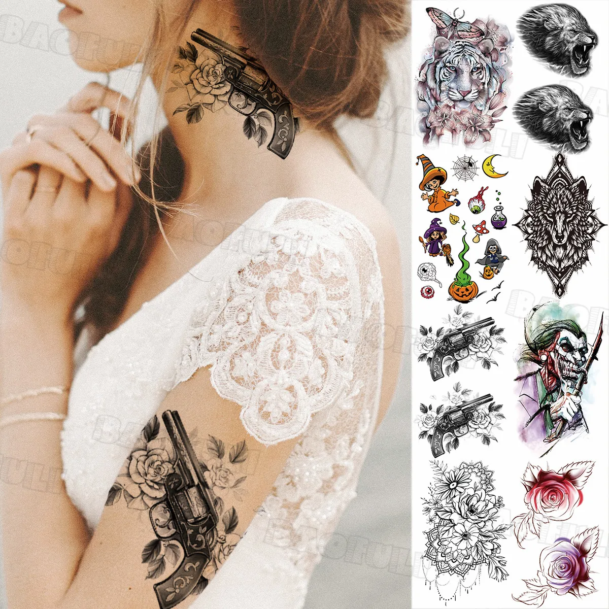 Красота розы пистолет Временные татуировки для Для женщин мужчин поддельные