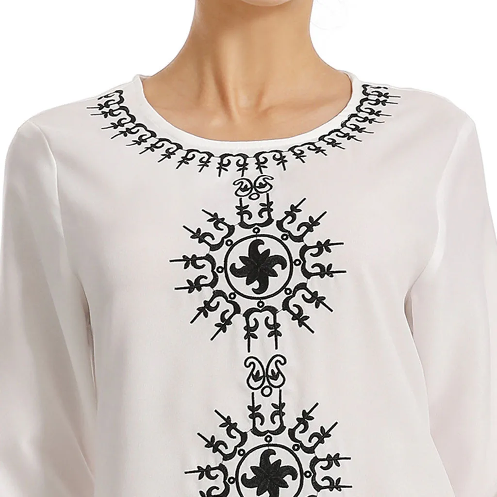 Dubai kaftan Dress Muslim Party Abaya Women Arabic caftan Embroidered Print Round Neck Long Sleeve Arab | Тематическая одежда и