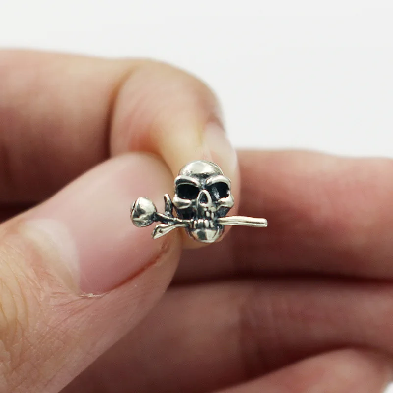 Настоящее серебро 925 пробы серьги в виде черепа с розами рот готические шпильки