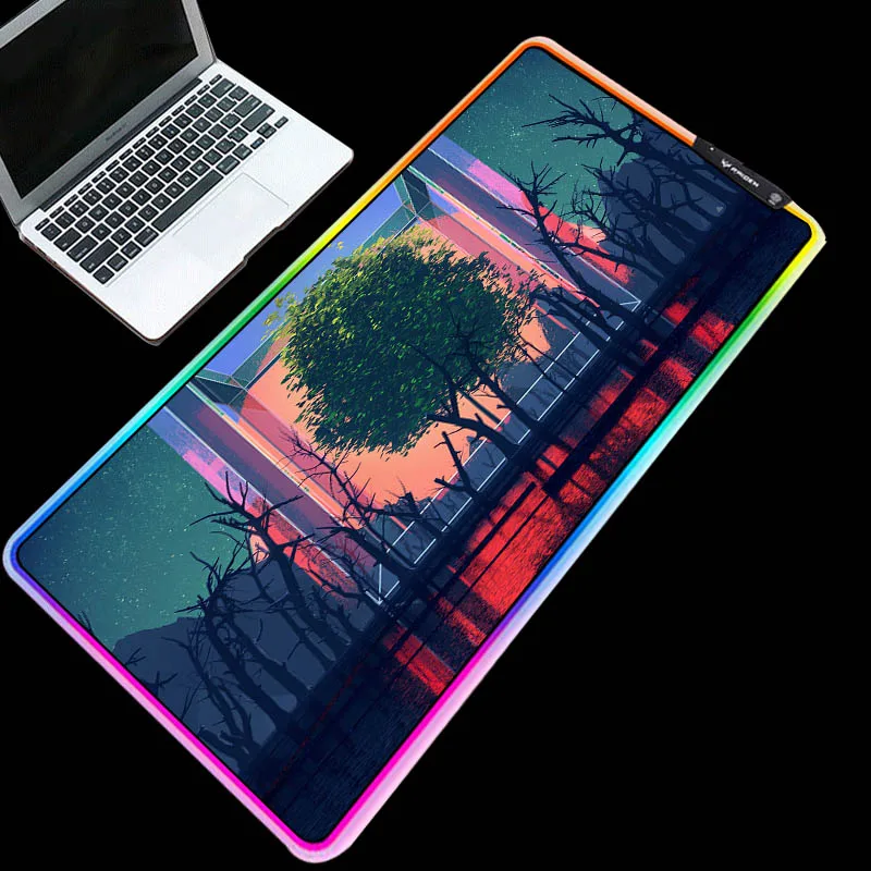 

Mairuige Exquisite RGB multi-size selection mouse pad abstract tree background pattern desk pad LED lighting keyboard pad