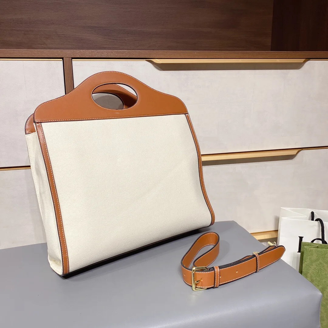 

With logo Bags for women handbag Simplicity fashion Canvas stitching cowhide One shoulder Diagonal bag Genuine Leather Tote