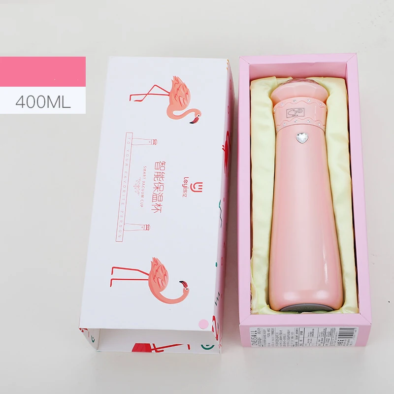 Pink with gift Умные термосы, алмазные термосы с сенсорным ЖК-экраном, термосы из нержавеющей стали, изолированные бутылки для воды, Кристальный подарок для нее с коробкой - Цвет: Pink with gift
