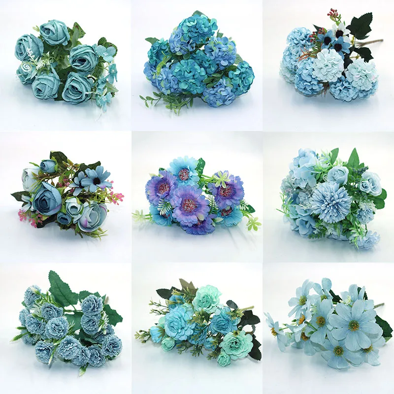 Смешанный синий осенний искусственный чай Роза Пион Шелковый цветок осень