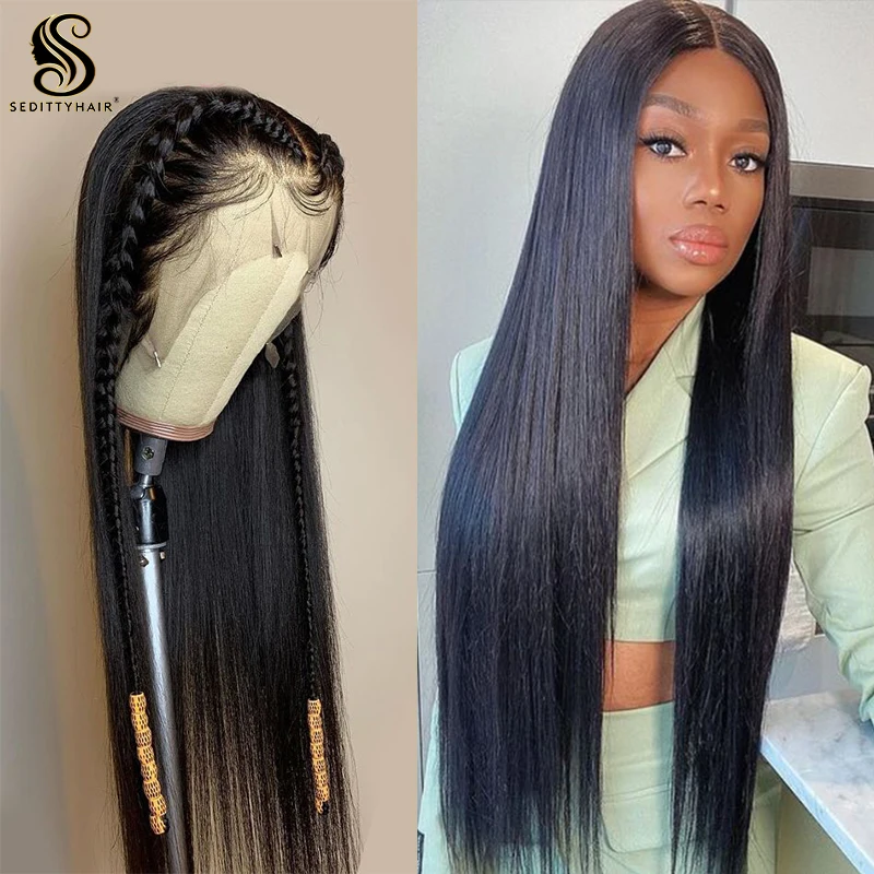 Sedittyhair Brazilian Straight 26 28 30 Inch 13x4 Lace Front Human Hair Wigs PrePlucked and Bleached Knots Glueless Frontal Wig