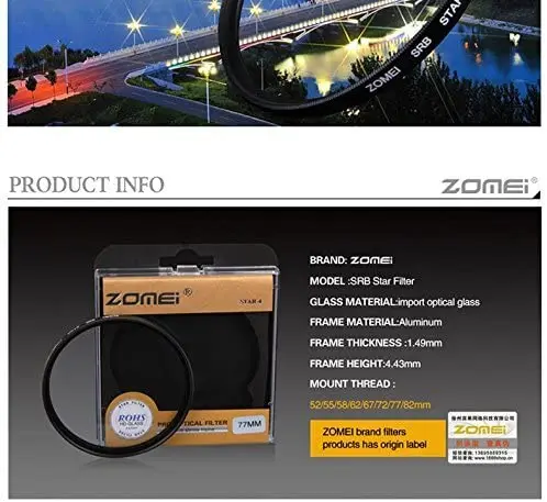 

Zomei 52MM 3 Pieces +4 +6 +8 Points Star Filter Lens Filters Kit for Nikon Camera Made of HD Glass and Aluminum Frame Material