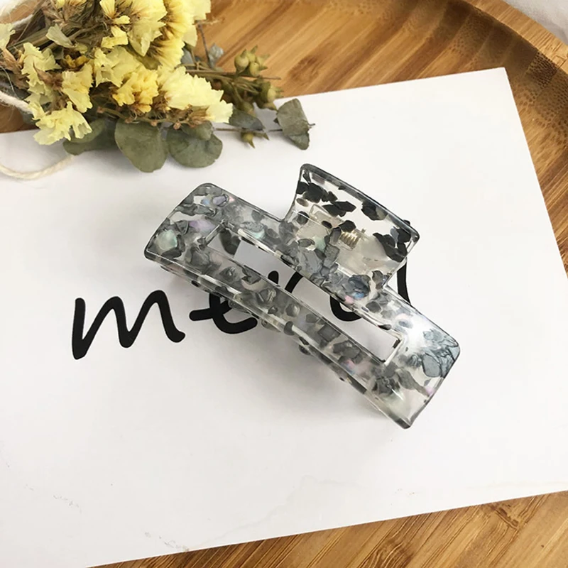 

Korean Women Rectangle Transparent Acrylic Flower Shell Hair Claws Ladies Hair Crab Clamps Ponytail Hair Clips Female Girls Claw