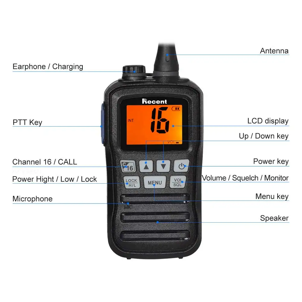 Recent RS-25M VHF Marine Radio 156.000-162.000MHz Handheld Float Radio Stadion IP67 Waterproof 3W/1W Two Way Radio