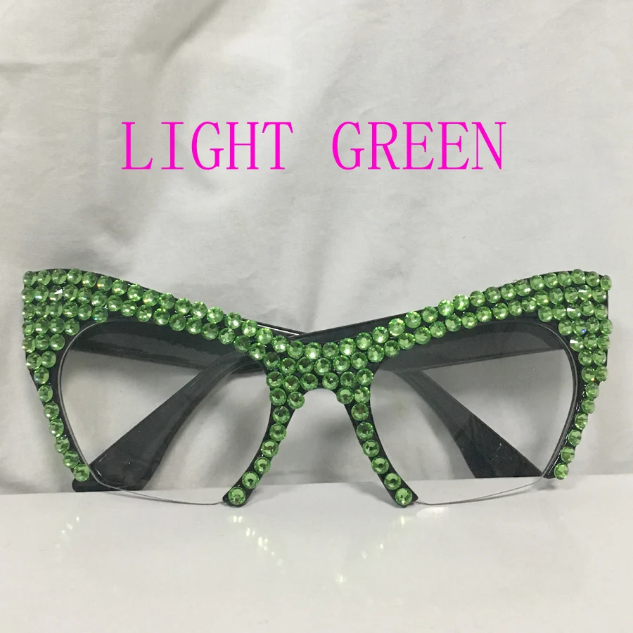 LIGHT GREEN Новинка, роскошные женские солнцезащитные очки с кристаллами, стразы, кошачьи глаза, солнцезащитные очки для женщин, украшения, женские дизайнерские очки - Цвет линз: LIGHT GREEN
