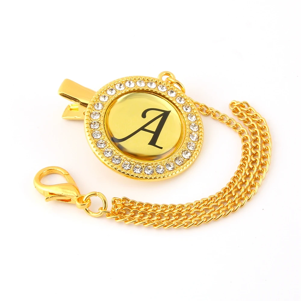 Clip dorado para chupete de beb&eacute;, soporte de cadena para chupete de beb&eacute;, con cualquier iniciales, Cadenas de Metal seguras-2