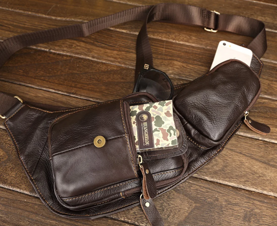 New Arrived fashionable Men Cowhide leather chest bag casual crossbody motorcycle travel riding Single shoulder | Багаж и сумки
