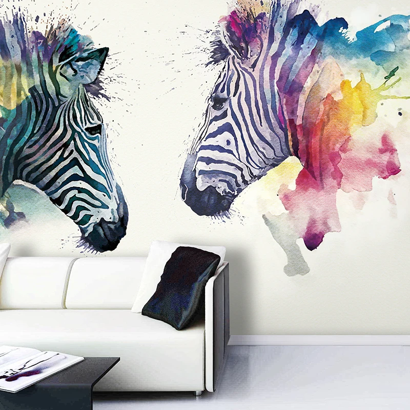 3D Nordic watercolor art wallpaper bedroom living room dining TV background wall hand painted zebra mural | Обустройство дома