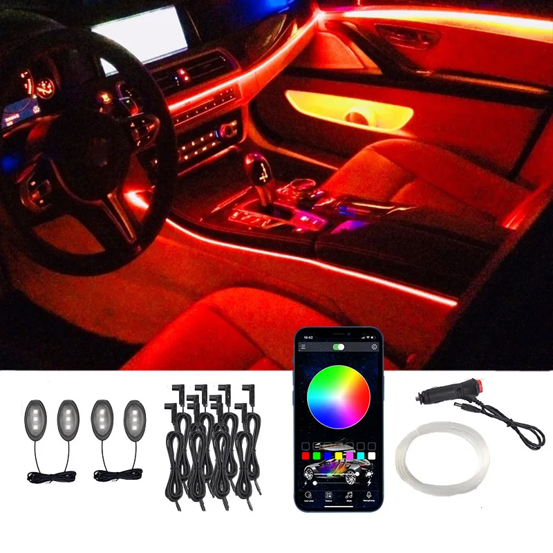 

Flexible RGB LED Atmosphere Car Light Interior Ambient Light Fiber Optic Strips Light by App Control DIY Music Neon Wire Strip