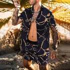 Мужской летний пляжный костюм в гавайском стиле, Повседневная рубашка с короткими рукавами и шортами с принтом, кардиган с лацканами, комплект из 2 предметов