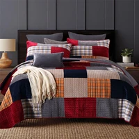 winter thick cotton quilt set 3pcs bedspread on the bed dutch velvet double blanket king size plaid patchwork coverlet chausub