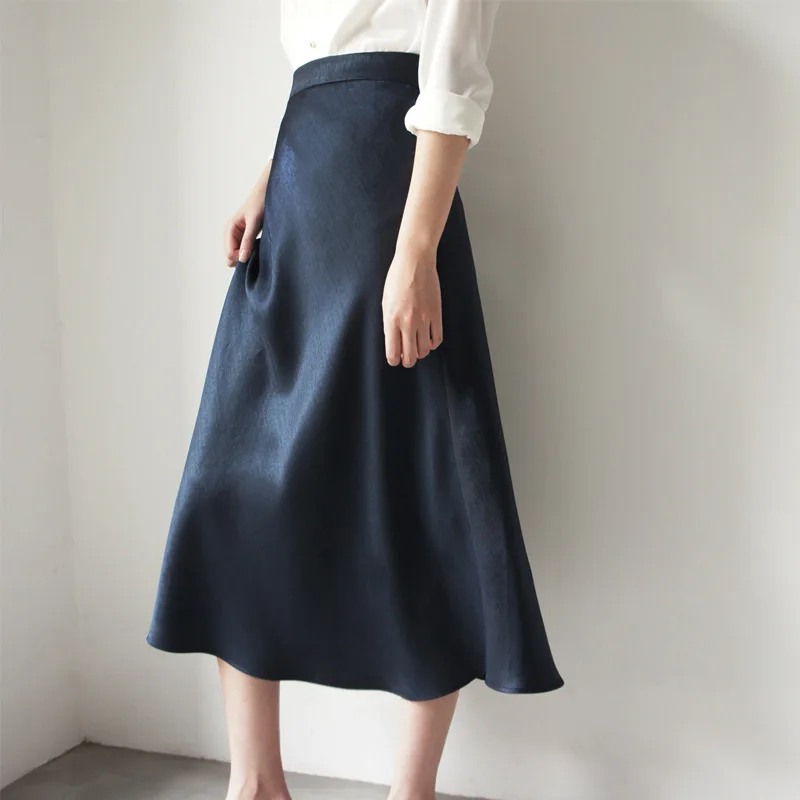 Женская атласная шелковая юбка на весну и осень элегантная Однотонная с высокой
