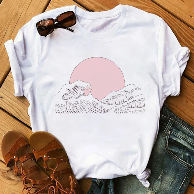 

For Women Harajuku Sunset Over The Sea Tshirt Korean Japanese Style Tshirt Summer Tee Shirt Femme Tops Maycaur Vogue T-shirts