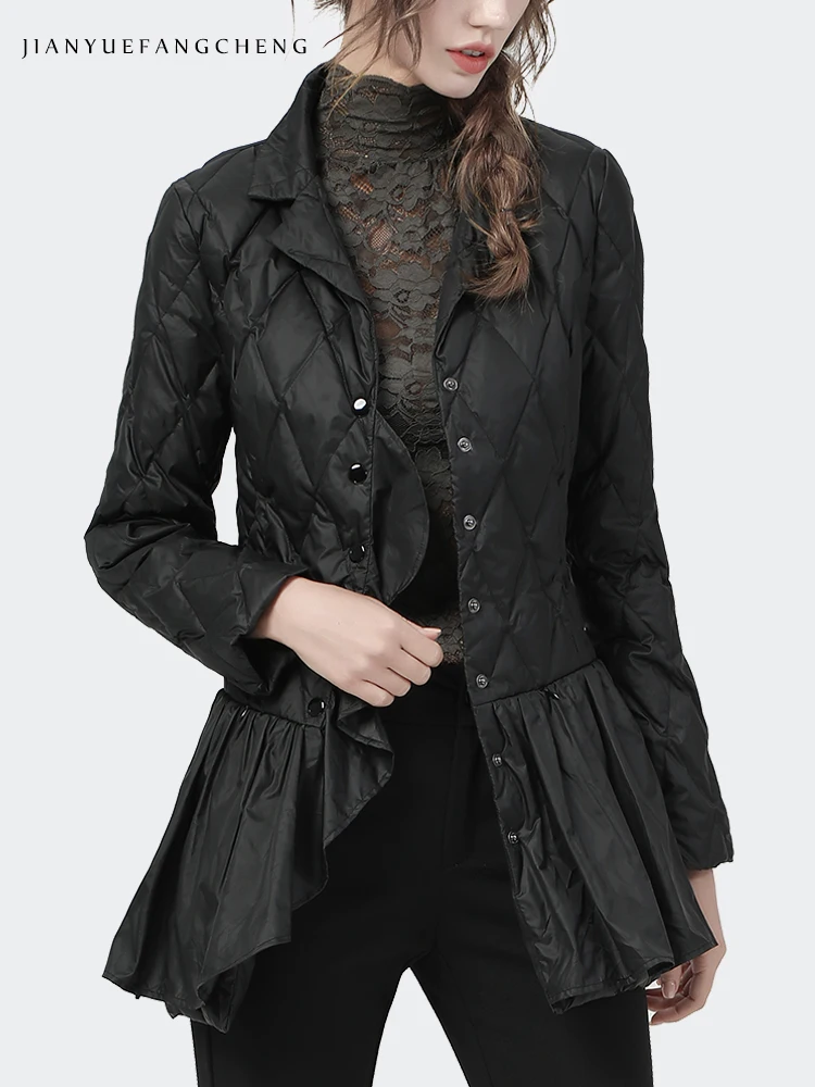 Женский пуховик с воротником-стойкой элегантная приталенная черная теплая