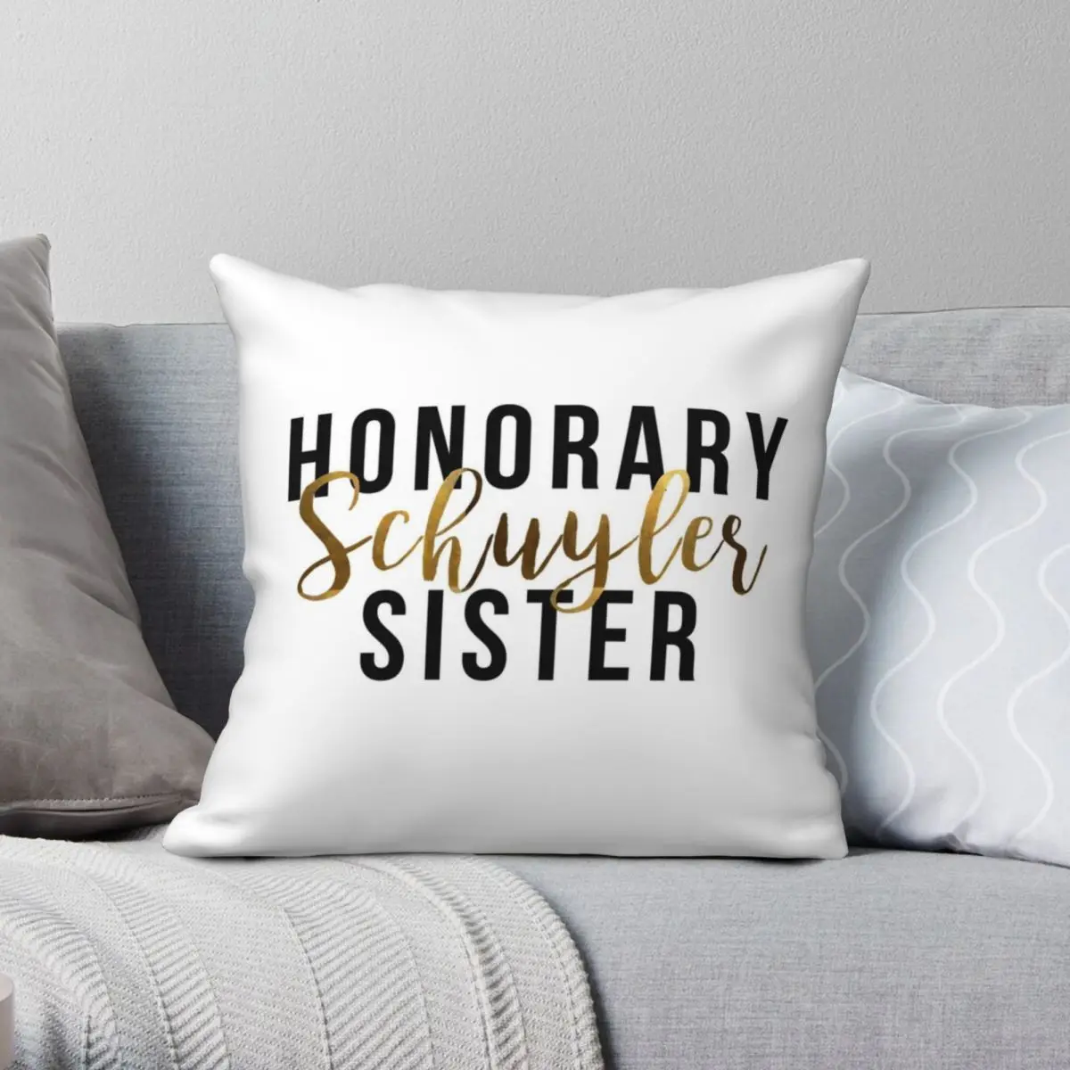

Honorary Schuyler Sister Gold Foil Square Pillowcase Polyester Linen Velvet Zip Decorative Pillow Case Home Cushion Cover