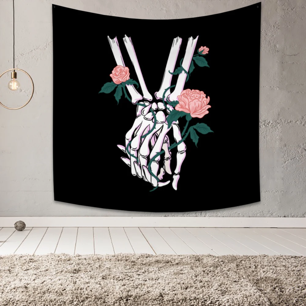 

Skull Lovers Tapestry Holding Hands With Rose Wall Art Decor Mandala Witchcraft Wall Carpets Dorm Wall Decor